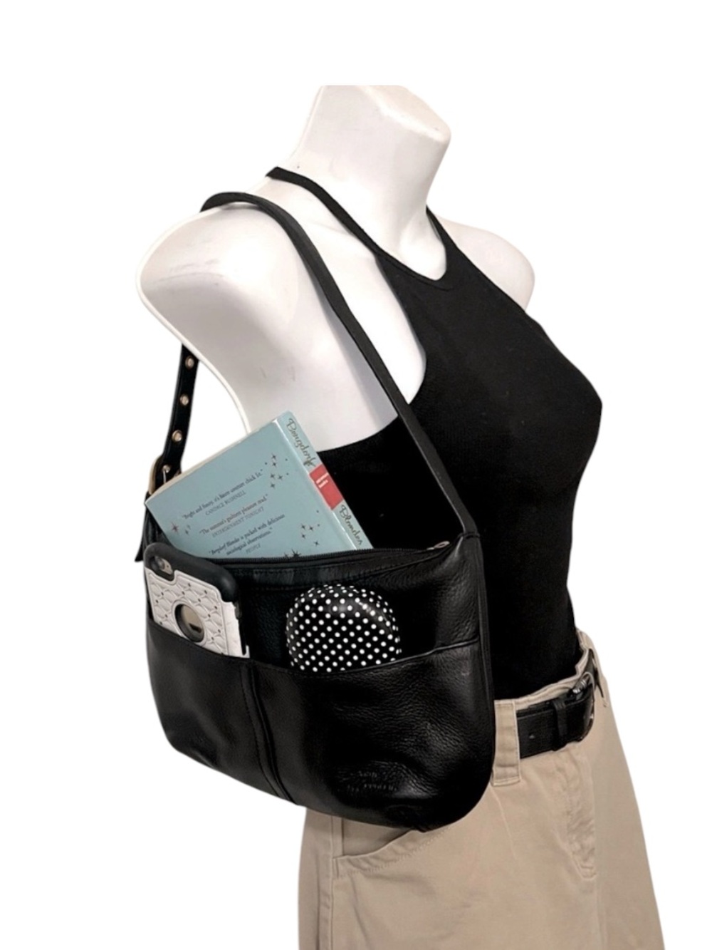 Stone Mountain Black Pebbled Leather Small Minimalist Shoulder Bag Purse